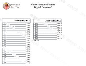 Monthly Video Scheduler Planner Insert - Digital Download